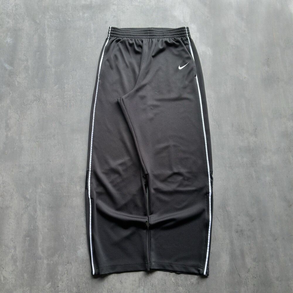 Vintage Y2K Nike Mesh Track Pants Black Reflective Stripe Size Large